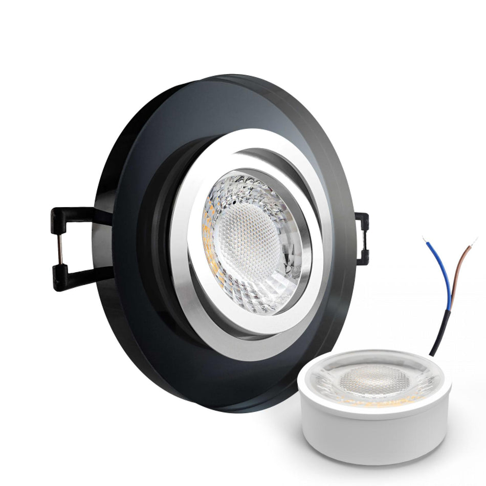 CONCEPTRUN LED Einbaustrahler Spot schwarz spiegelnd rund Glas 360° schwenkbar Lochmaß Ø 68mm - 75mm geringe Tiefe 24mm 5W LED Modul flach dimmbar neutralweiß 230V