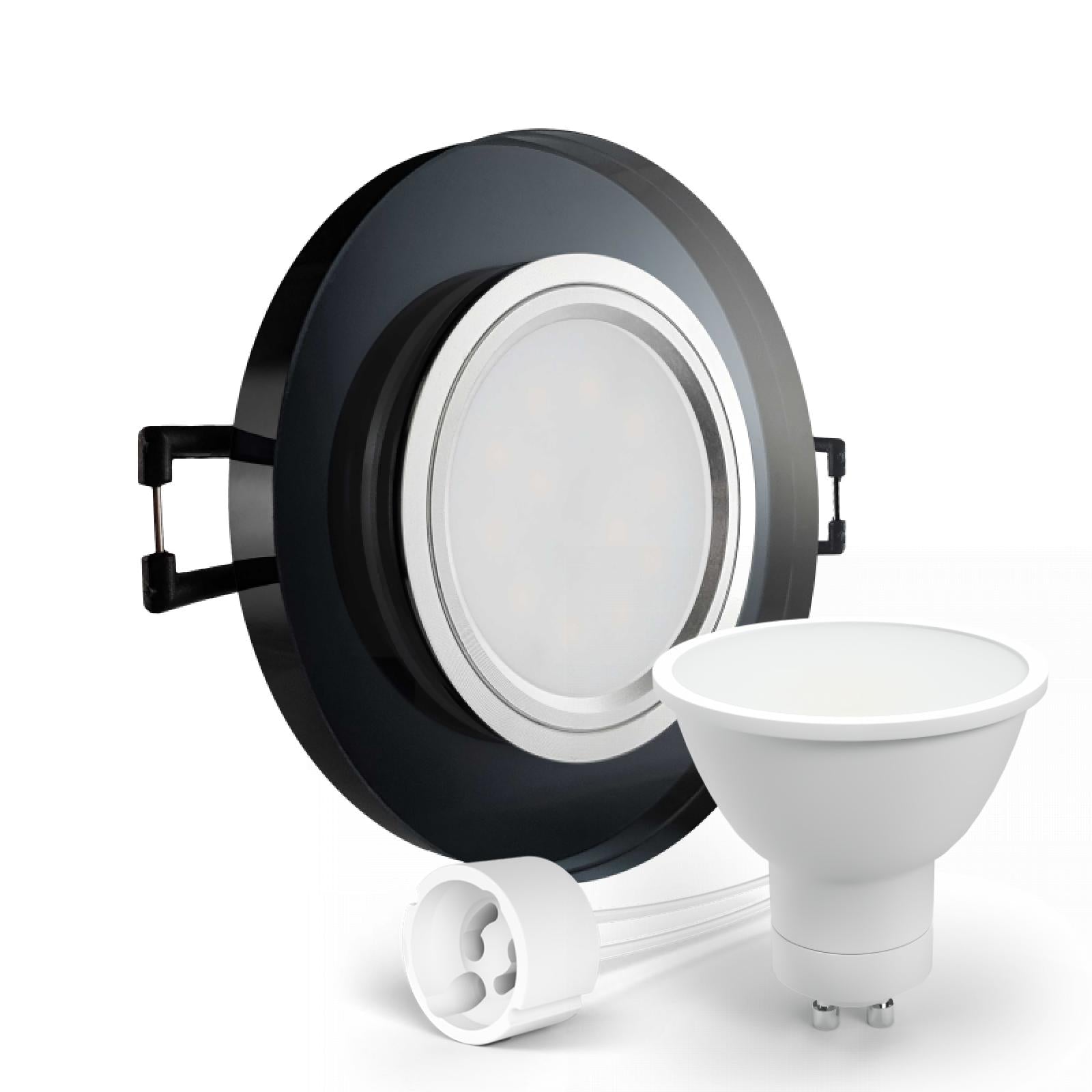 CONCEPTRUN LED Einbaustrahler Spot schwarz spiegelnd rund Glas Lochmaß Ø 68mm - 75mm Tiefe 64mm Fassung