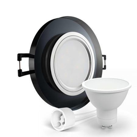CONCEPTRUN LED Einbaustrahler Spot schwarz spiegelnd rund Glas Lochmaß Ø 68mm - 75mm Tiefe 64mm Fassung