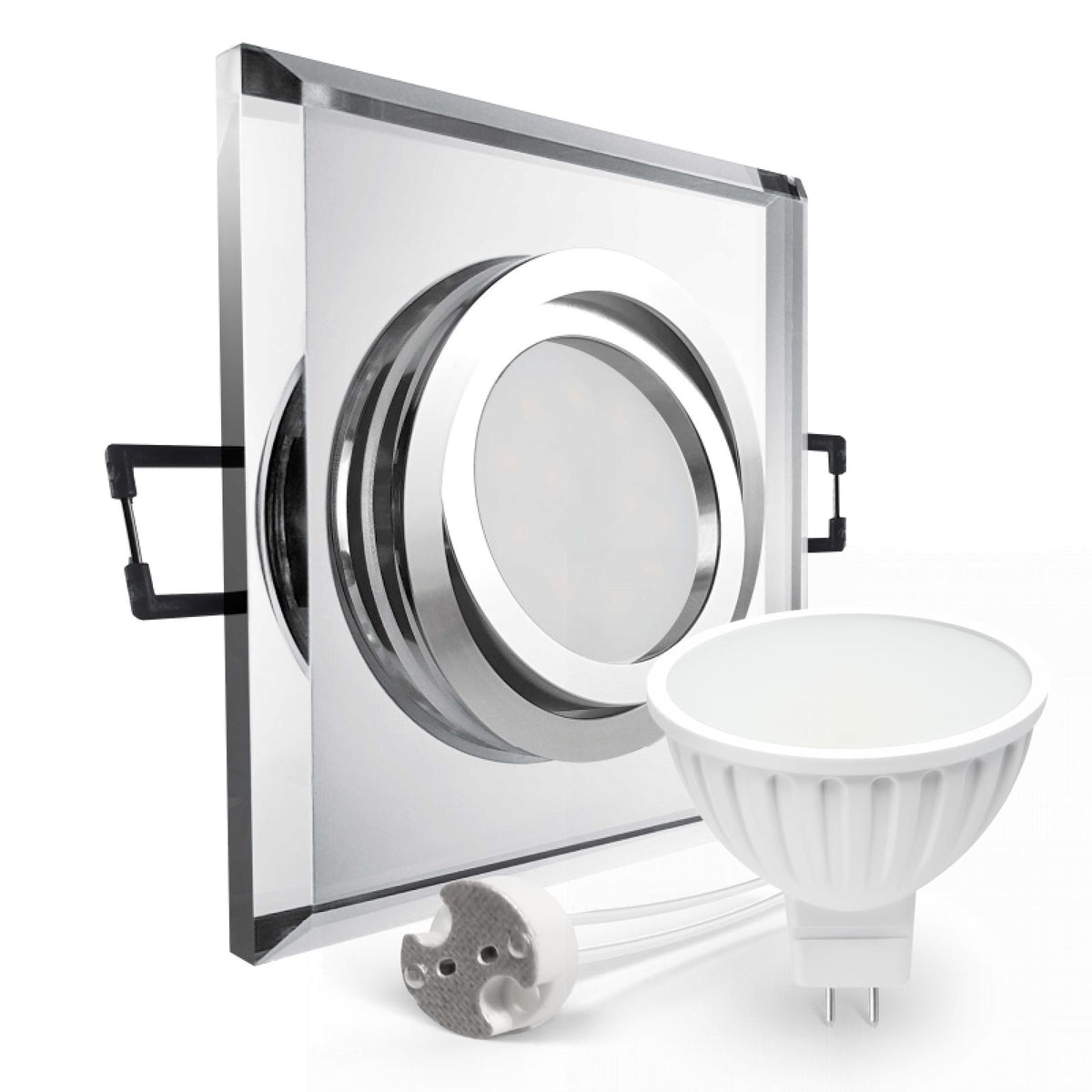 CONCEPTRUN LED Einbaustrahler Spot spiegelnd eckig Glas 30° schwenkbar Lochmaß Ø 68mm - 80mm Tiefe 55mm Fassung