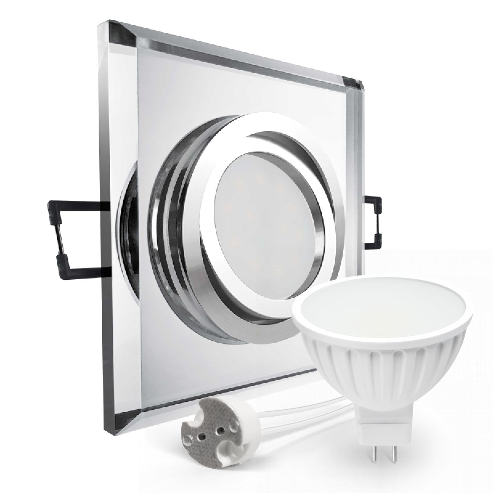 CONCEPTRUN LED Einbaustrahler Spot spiegelnd eckig Glas 30° schwenkbar Lochmaß Ø 68mm - 80mm Tiefe 55mm Fassung