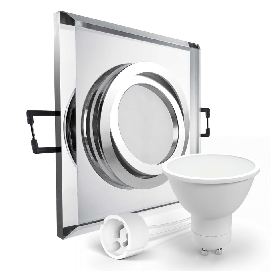 CONCEPTRUN LED Einbaustrahler Spot spiegelnd eckig Glas 30° schwenkbar Lochmaß Ø 68mm - 80mm Tiefe 64mm Fassung