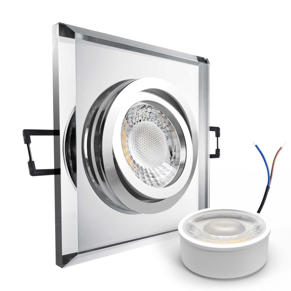CONCEPTRUN LED Einbaustrahler Spot spiegelnd eckig Glas 30° schwenkbar Lochmaß Ø 68mm - 80mm geringe Tiefe 24mm 5W LED Modul flach dimmbar neutralweiß 230V