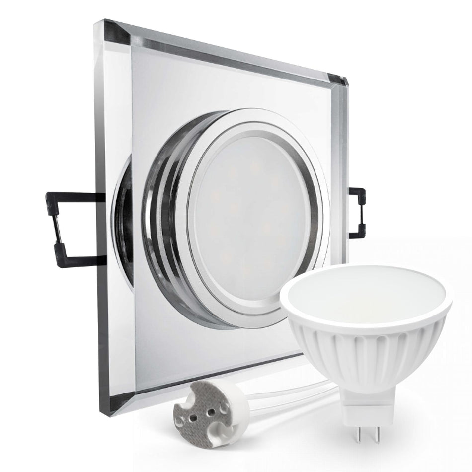 CONCEPTRUN LED Einbaustrahler Spot spiegelnd eckig Glas Lochmaß Ø 68mm - 80mm Tiefe 55mm Fassung