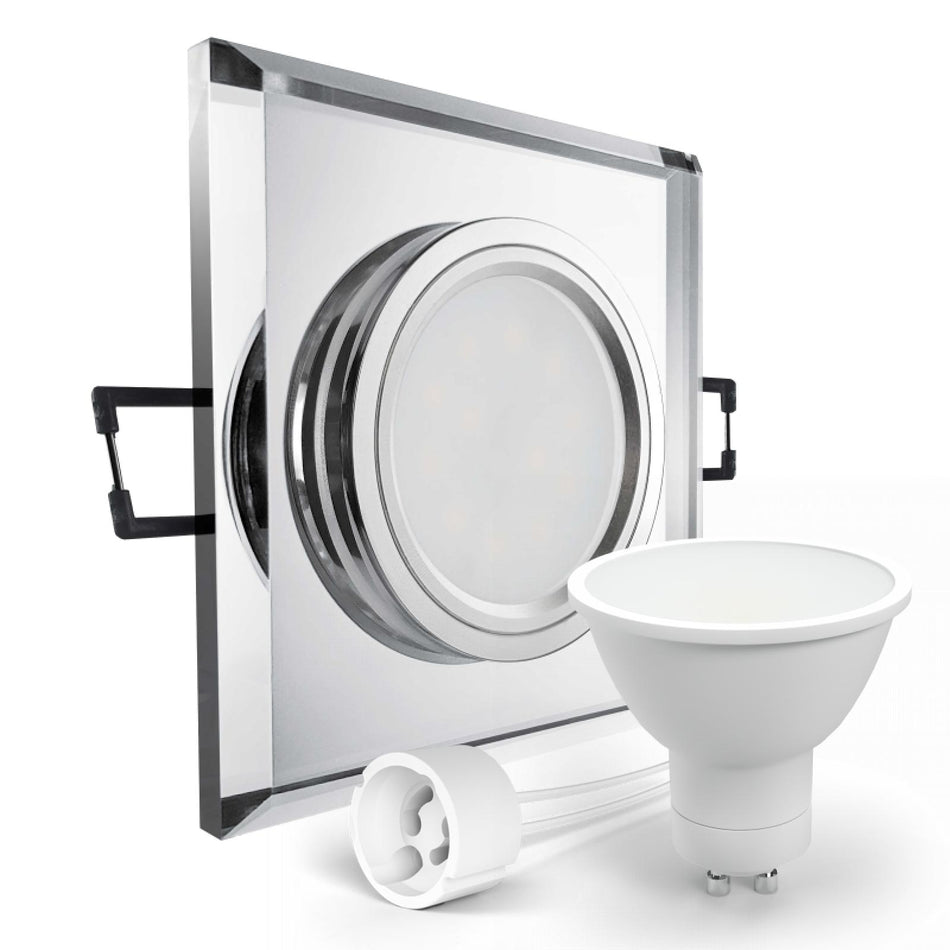CONCEPTRUN LED Einbaustrahler Spot spiegelnd eckig Glas Lochmaß Ø 68mm - 80mm Tiefe 64mm Fassung
