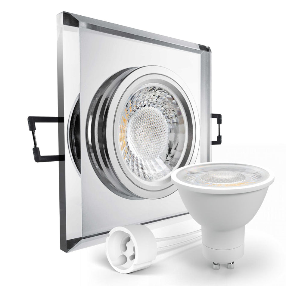 LED Einbaustrahler Spot spiegelnd eckig Glas Lochmaß Ø 68mm - 80mm GU10 230V