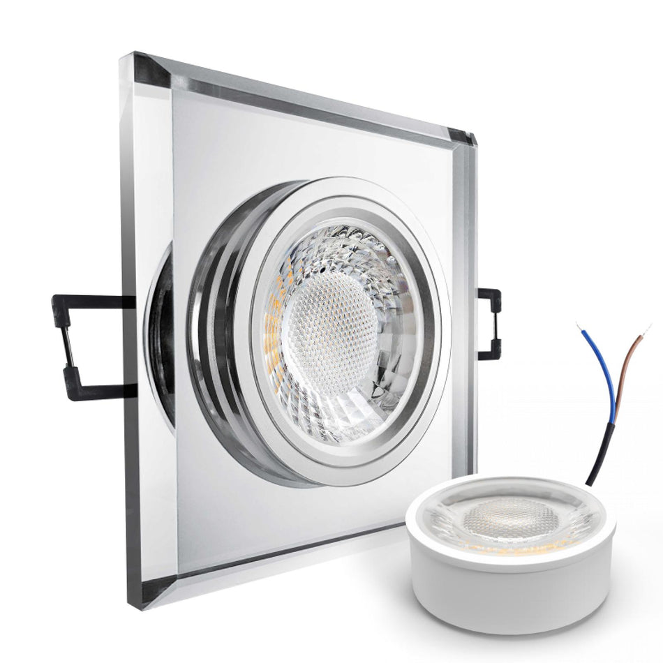CONCEPTRUN LED Einbaustrahler Spot spiegelnd eckig Glas Lochmaß Ø 68mm - 80mm geringe Tiefe 24mm 5W LED Modul flach dimmbar neutralweiß 230V