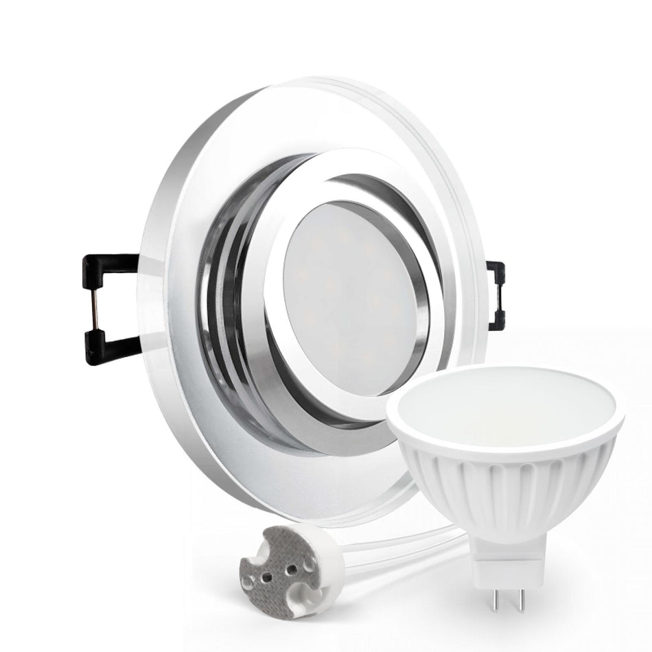 CONCEPTRUN LED Einbaustrahler Spot spiegelnd rund Glas 360° schwenkbar Lochmaß Ø 68mm - 75mm Tiefe 55mm Fassung