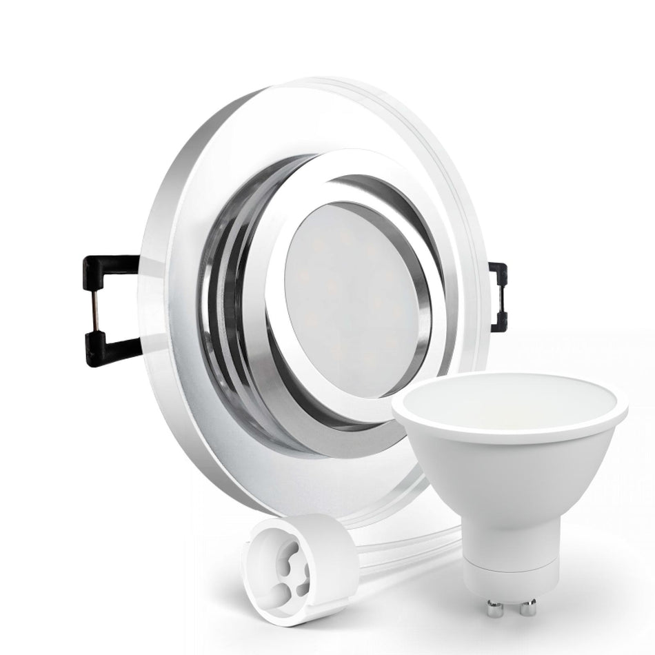 CONCEPTRUN LED Einbaustrahler Spot spiegelnd rund Glas 360° schwenkbar Lochmaß Ø 68mm - 75mm Tiefe 64mm Fassung