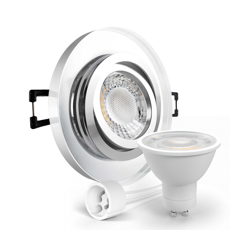 LED Einbaustrahler Spot spiegelnd rund Glas 360° schwenkbar Lochmaß Ø 68mm - 75mm GU10 230V
