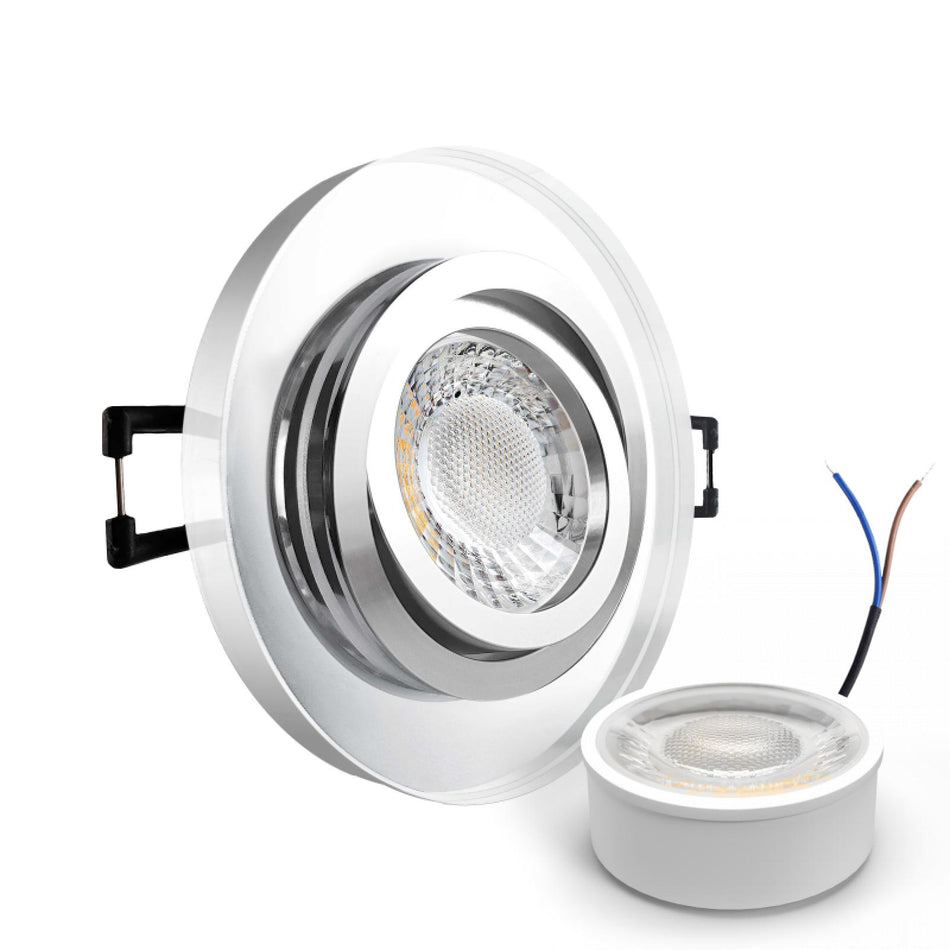 CONCEPTRUN LED Einbaustrahler Spot spiegelnd rund Glas 360° schwenkbar Lochmaß Ø 68mm - 75mm geringe Tiefe 24mm 5W LED Modul flach dimmbar neutralweiß 230V