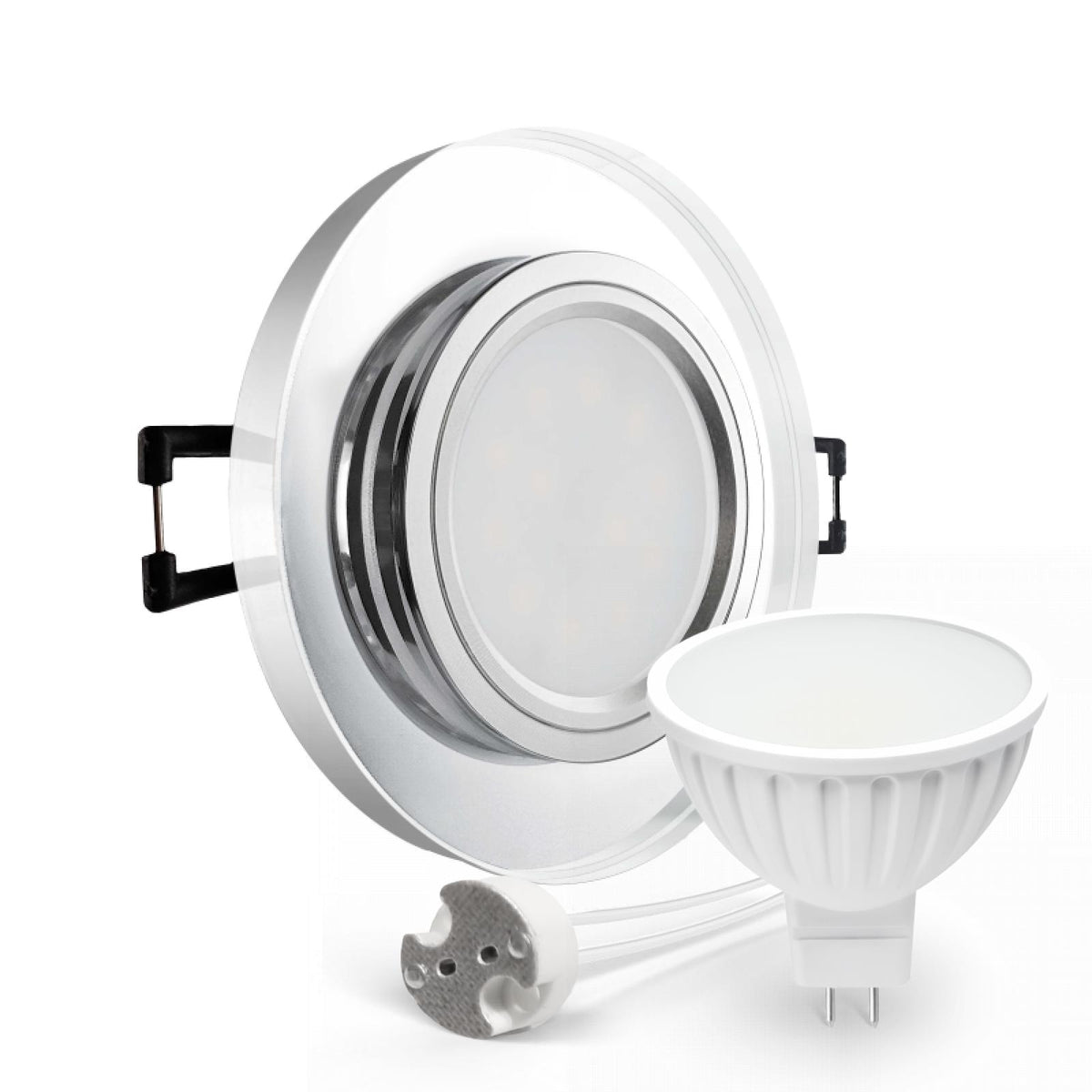 CONCEPTRUN LED Einbaustrahler Spot spiegelnd rund Glas Lochmaß Ø 68mm - 75mm Tiefe 55mm Fassung