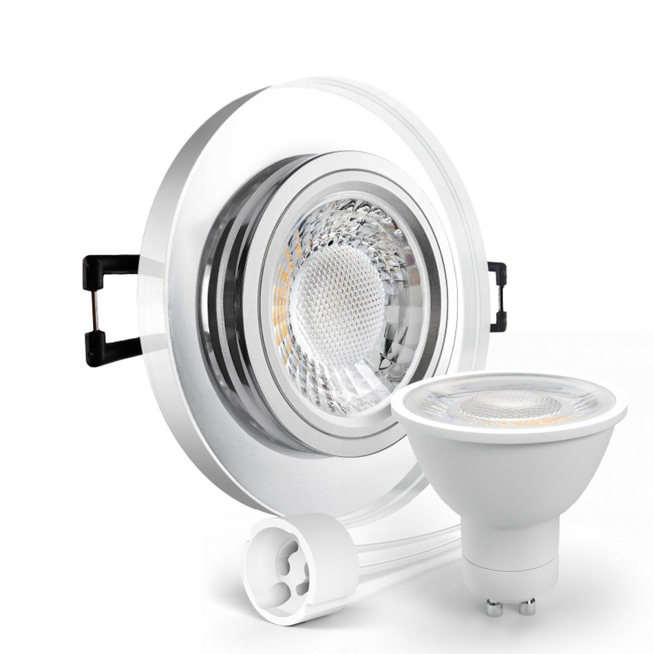 LED Einbaustrahler Spot spiegelnd rund Glas Lochmaß Ø 68mm - 75mm GU10 230V