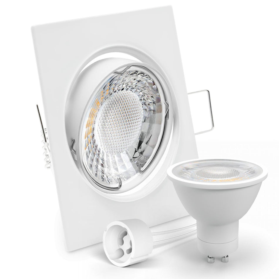LED Einbaustrahler Spot weiß eckig 30° schwenkbar Lochmaß Ø 65mm - 75mm GU10 230V