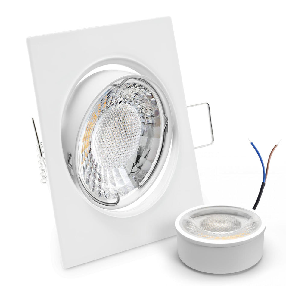 CONCEPTRUN LED Einbaustrahler Spot weiß eckig 30° schwenkbar Lochmaß Ø 65mm - 75mm geringe Tiefe 25mm 5W LED Modul flach dimmbar neutralweiß 230V