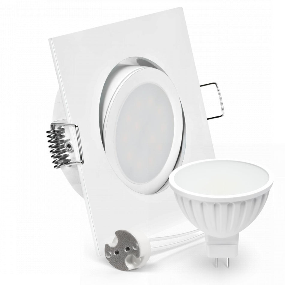 CONCEPTRUN LED Einbaustrahler Spot weiß eckig 30° schwenkbar Lochmaß Ø 68mm - 80mm Tiefe 55mm Fassung