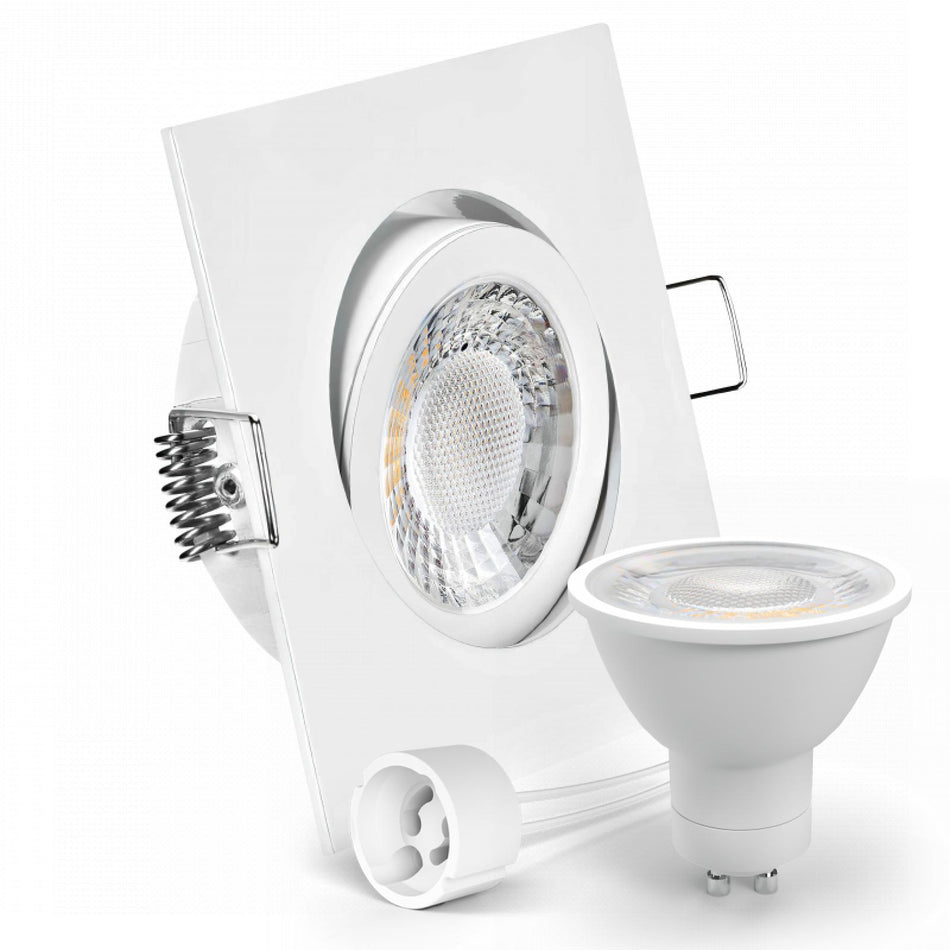LED Einbaustrahler Spot weiß eckig 30° schwenkbar Lochmaß Ø 68mm - 80mm GU10 230V