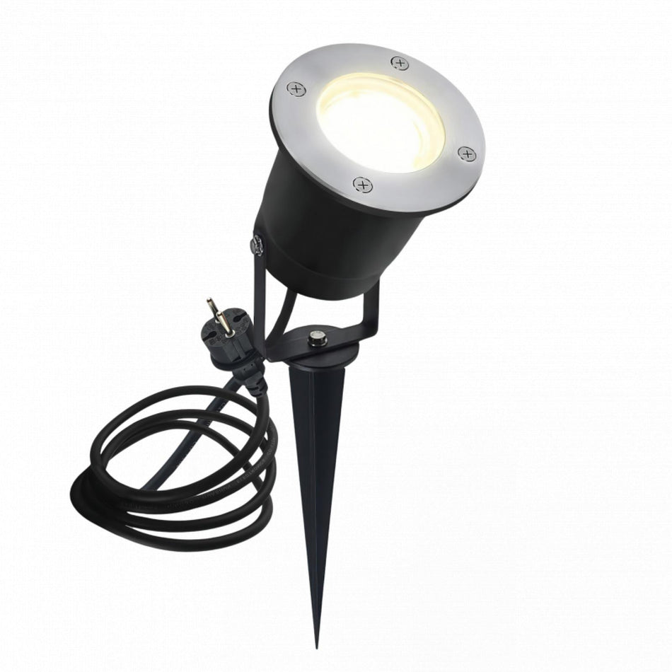 CONCEPTRUN LED Erdspießleuchte Edelstahl gebürstet Gartenstrahler Bodenleuchte 1,5m Kabel IP65