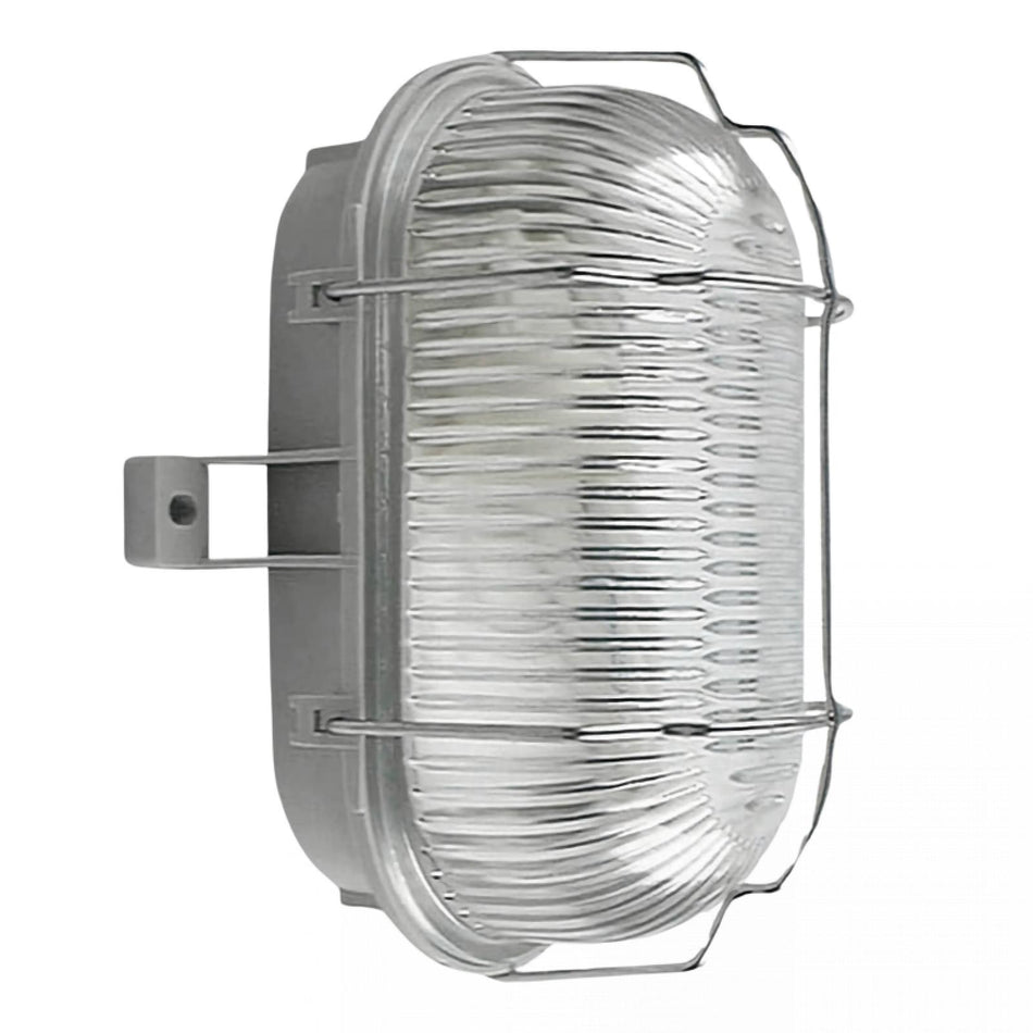 LED Kellerleuchte Strukturglas und Schutzkorb Ovalleuchte grau Wandleuchte Deckenleuchte IP44