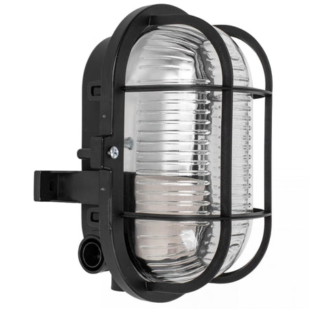 CONCEPTRUN LED Kellerleuchte Strukturglas und Schutzkorb Ovalleuchte schwarz Wandleuchte Deckenleuchte IP44