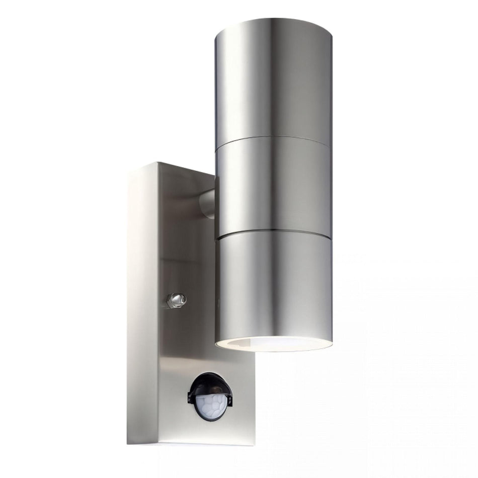 LED Wandleuchte Sensor Edelstahl gebürstet rund 2-flammig IP44 GU10 230V