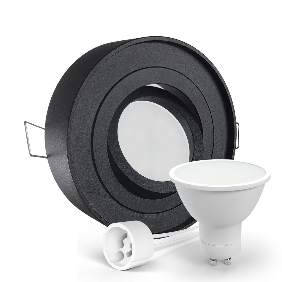 LED Aufbau Einbaustrahler schwarz rund 360° schwenkbar Lochmaß Ø 85mm - 90mm GU10 230V