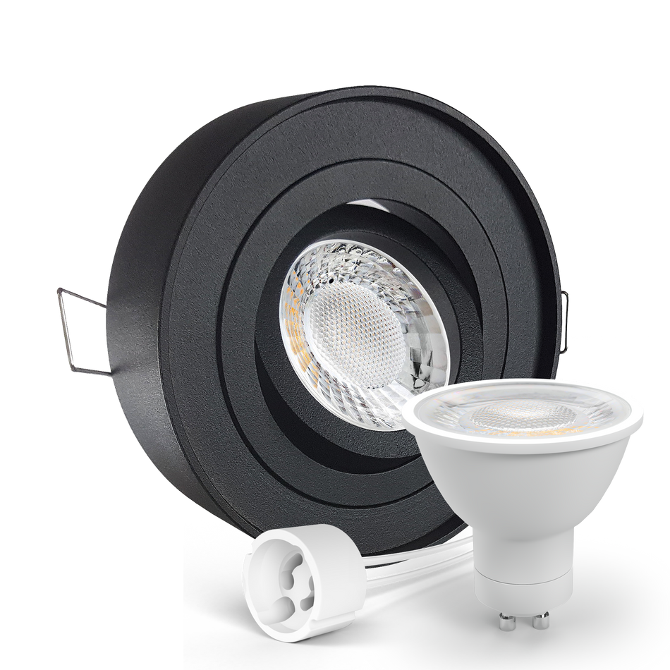 LED Aufbau Einbaustrahler schwarz rund 360° schwenkbar Lochmaß Ø 85mm - 90mm GU10 230V