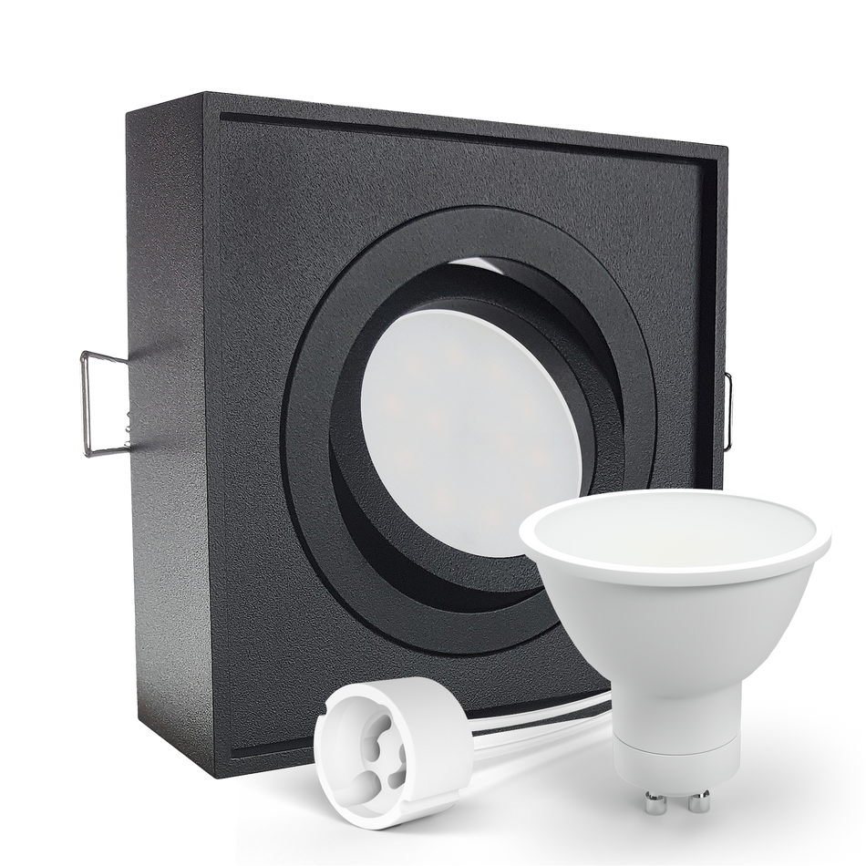 LED Aufbau Einbaustrahler schwarz eckig 30° schwenkbar Lochmaß Ø 85mm - 90mm GU10 230V