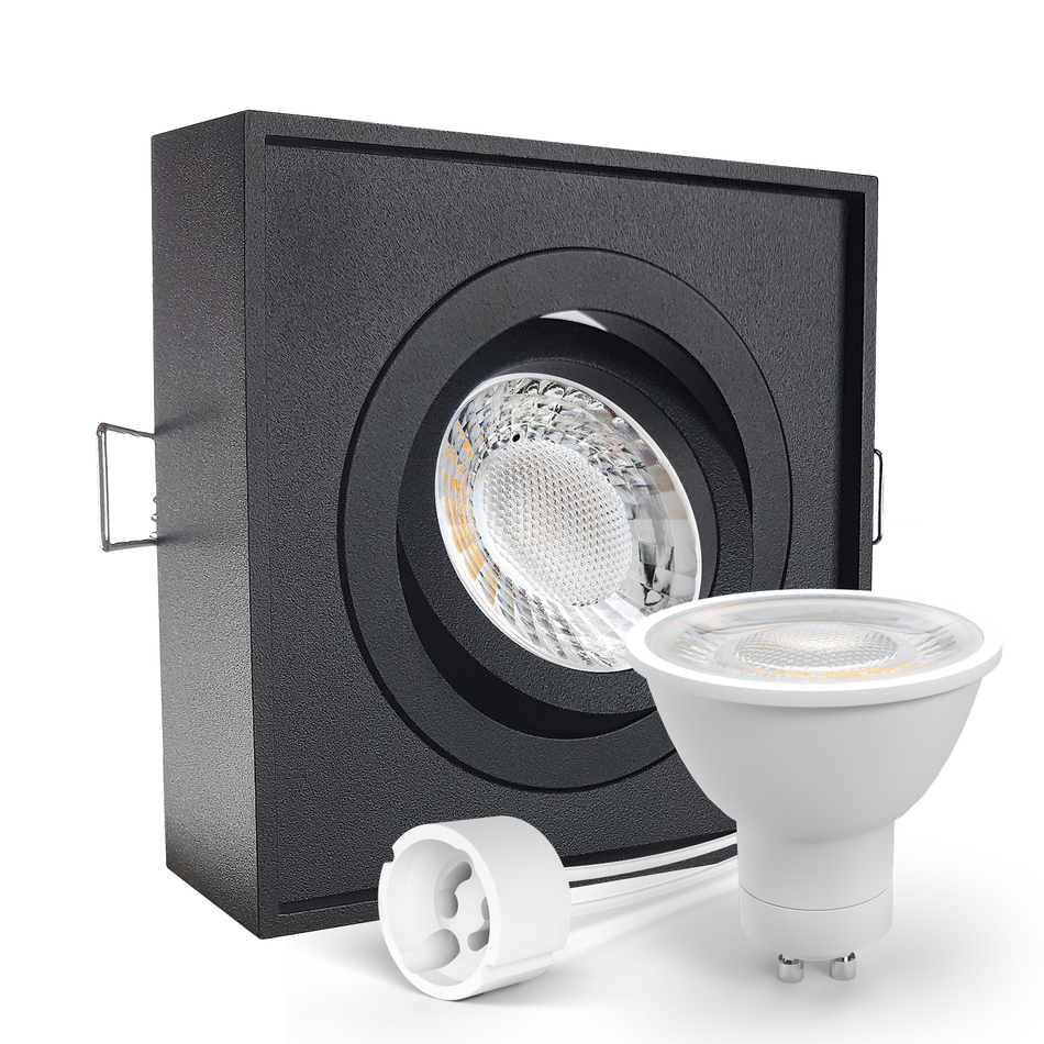 LED Aufbau Einbaustrahler schwarz eckig 30° schwenkbar Lochmaß Ø 85mm - 90mm GU10 230V