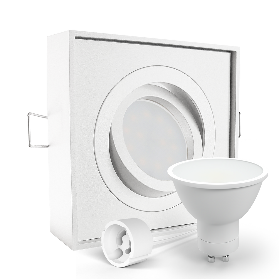 LED Aufbau Einbaustrahler weiß eckig 30° schwenkbar Lochmaß Ø 85mm - 90mm GU10 230V