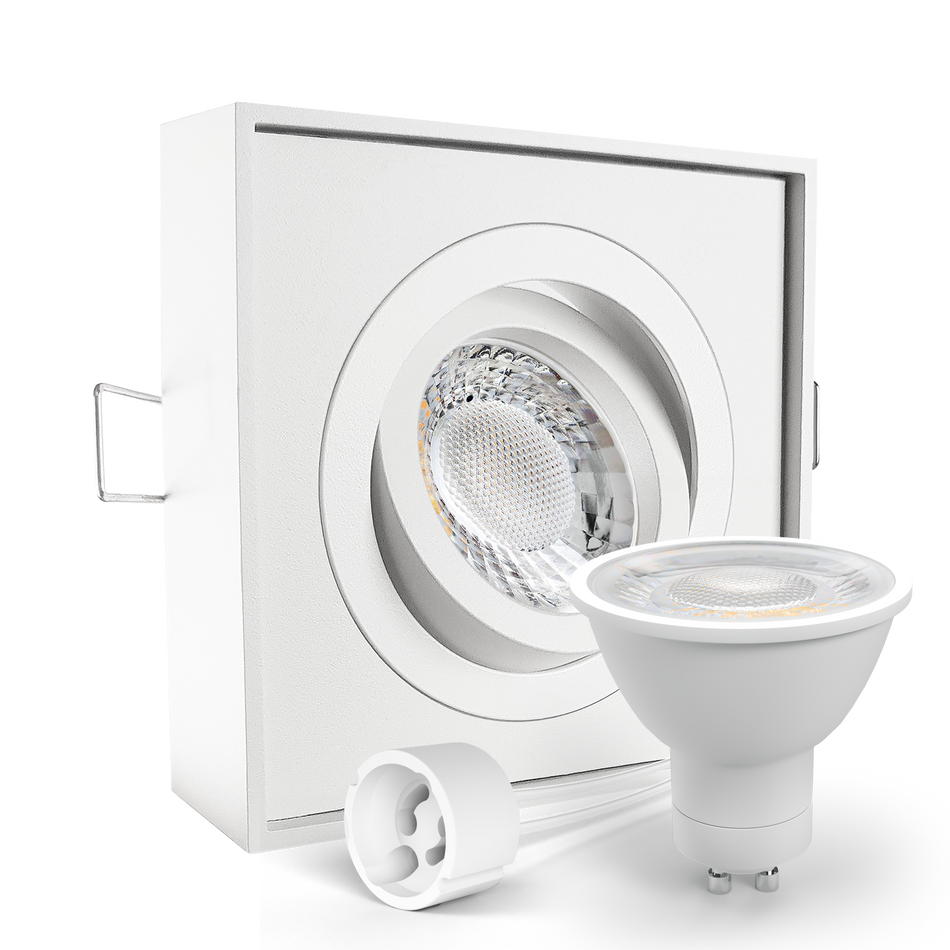 LED Aufbau Einbaustrahler weiß eckig 30° schwenkbar Lochmaß Ø 85mm - 90mm GU10 230V