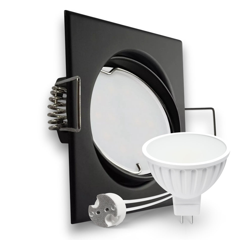 LED Einbaustrahler Spot schwarz eckig 30° schwenkbar Lochmaß Ø 68mm - 78mm GU5.3 MR16 12V