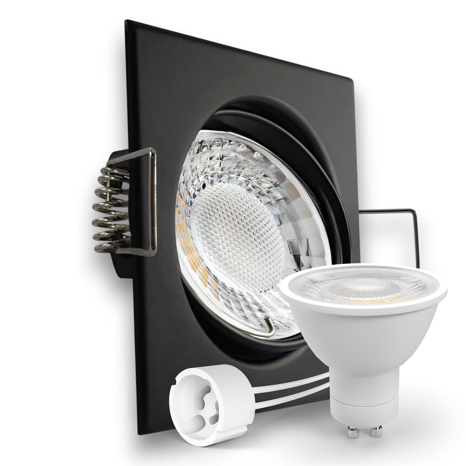 LED Einbaustrahler Spot schwarz eckig 30° schwenkbar Lochmaß Ø 68mm - 78mm GU10 230V