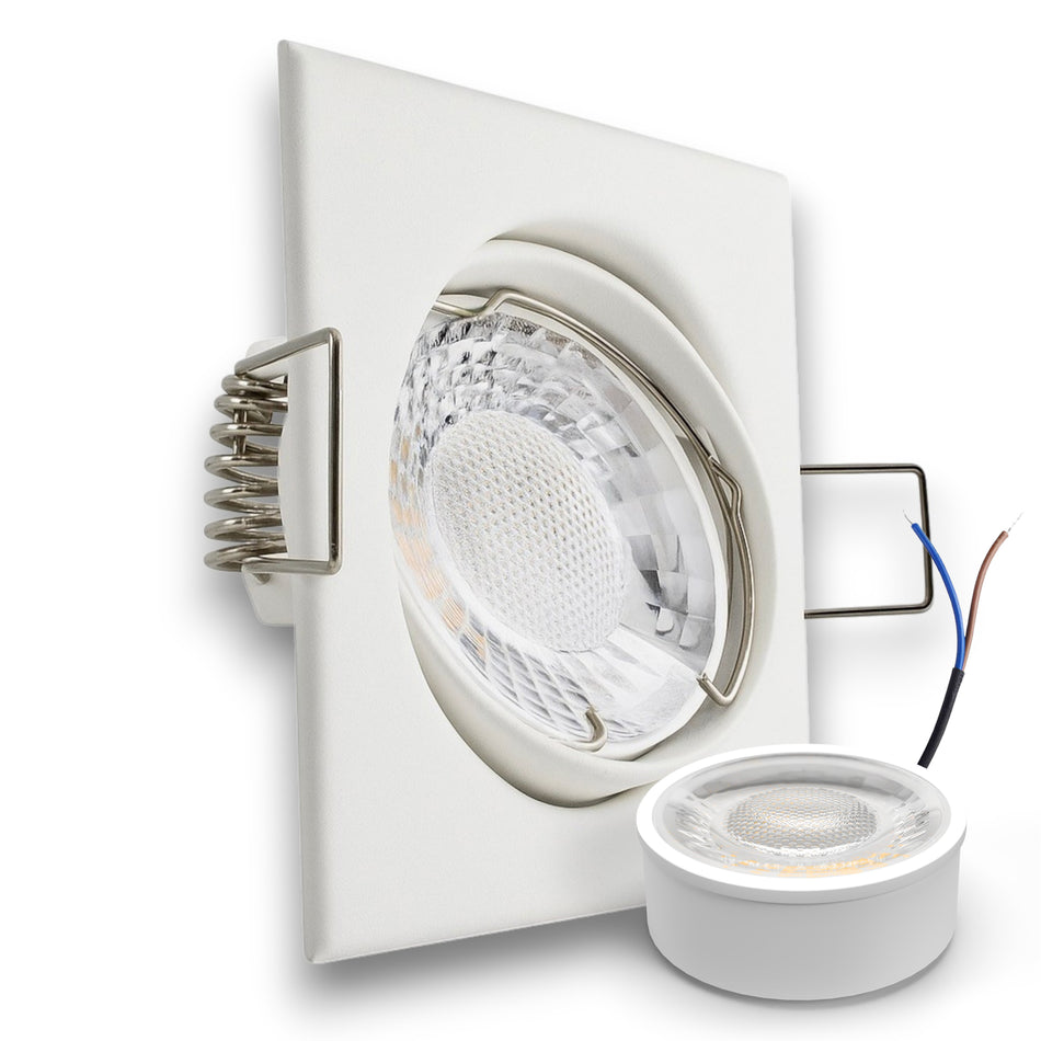 LED Einbaustrahler Spot weiß eckig 30° schwenkbar Lochmaß Ø 68mm - 78mm geringe Einbautiefe flach 230V