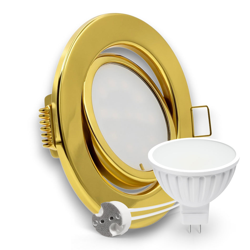 LED Einbaustrahler Spot Gold Messing Optik rund 360° schwenkbar Lochmaß Ø 68mm - 80mm GU5.3 MR16 12V