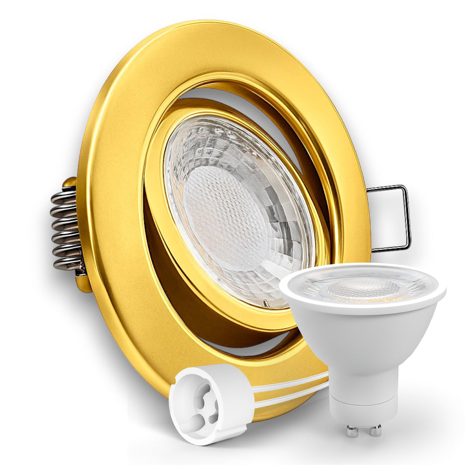 LED Einbaustrahler Spot Gold Messing Optik rund 360° schwenkbar Lochmaß Ø 68mm - 80mm GU10 230V