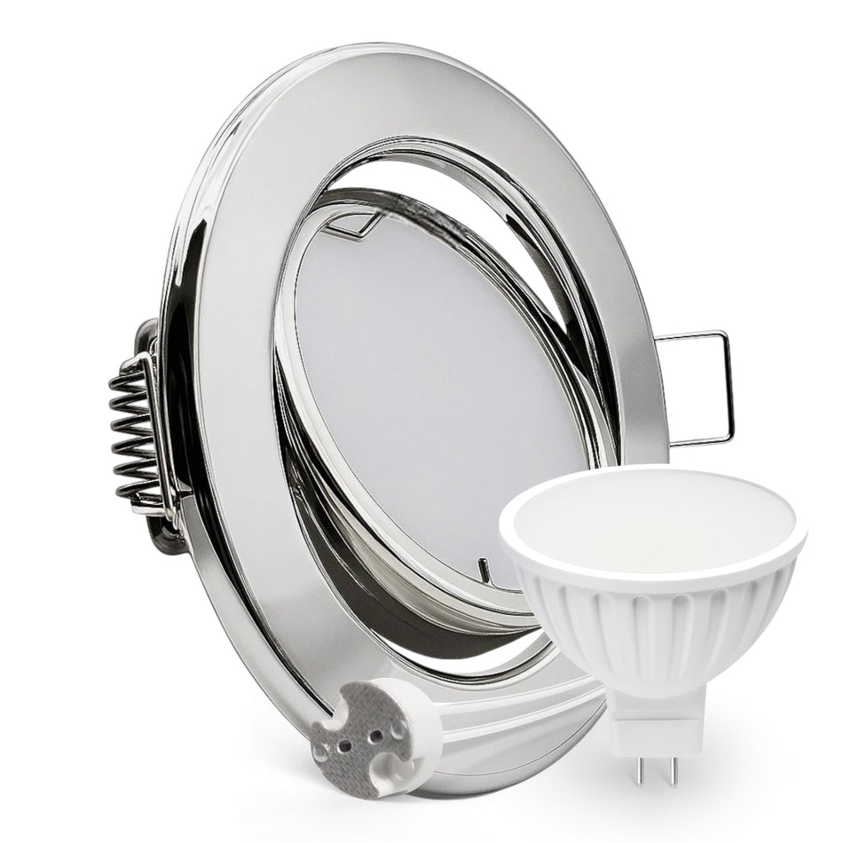 LED Einbaustrahler Spot Chrom rund 360° schwenkbar Lochmaß Ø 68mm - 80mm GU5.3 MR16 12V