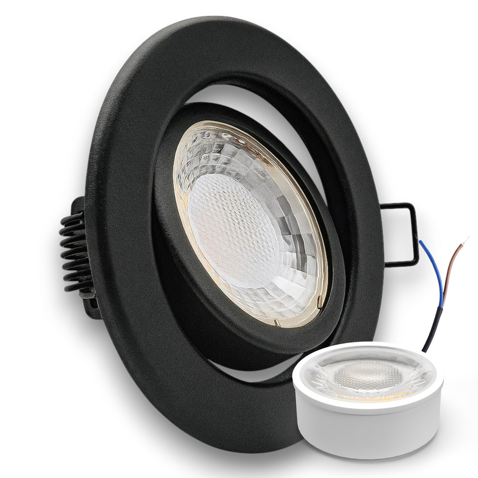 LED Einbaustrahler Spot schwarz rund 360° schwenkbar Lochmaß Ø 68mm - 80mm geringe Einbautiefe flach 230V