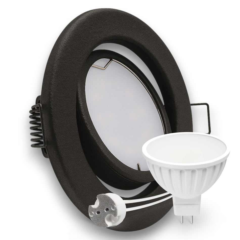 LED Einbaustrahler Spot schwarz rund 360° schwenkbar Lochmaß Ø 68mm - 80mm GU5.3 MR16 12V