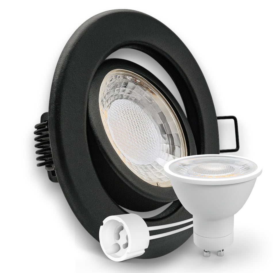 LED Einbaustrahler Spot schwarz rund 360° schwenkbar Lochmaß Ø 68mm - 80mm GU10 230V
