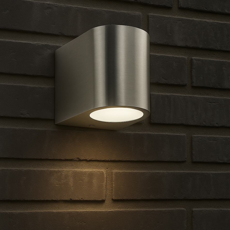 LED Wandleuchte Edelstahl gebürstet halbrund 1-flammig IP44 GU10 230V