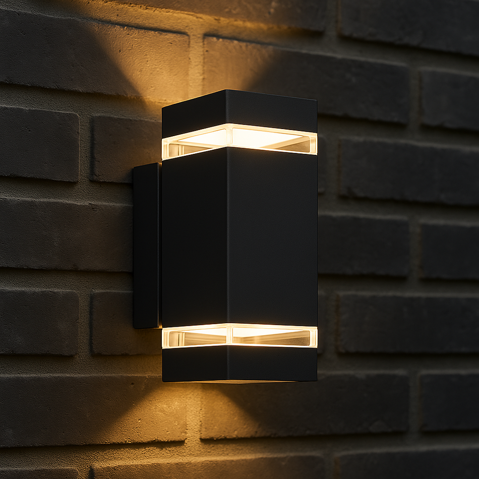 LED Wandleuchte schwarz eckig 2-flammig IP44 GU10 230V