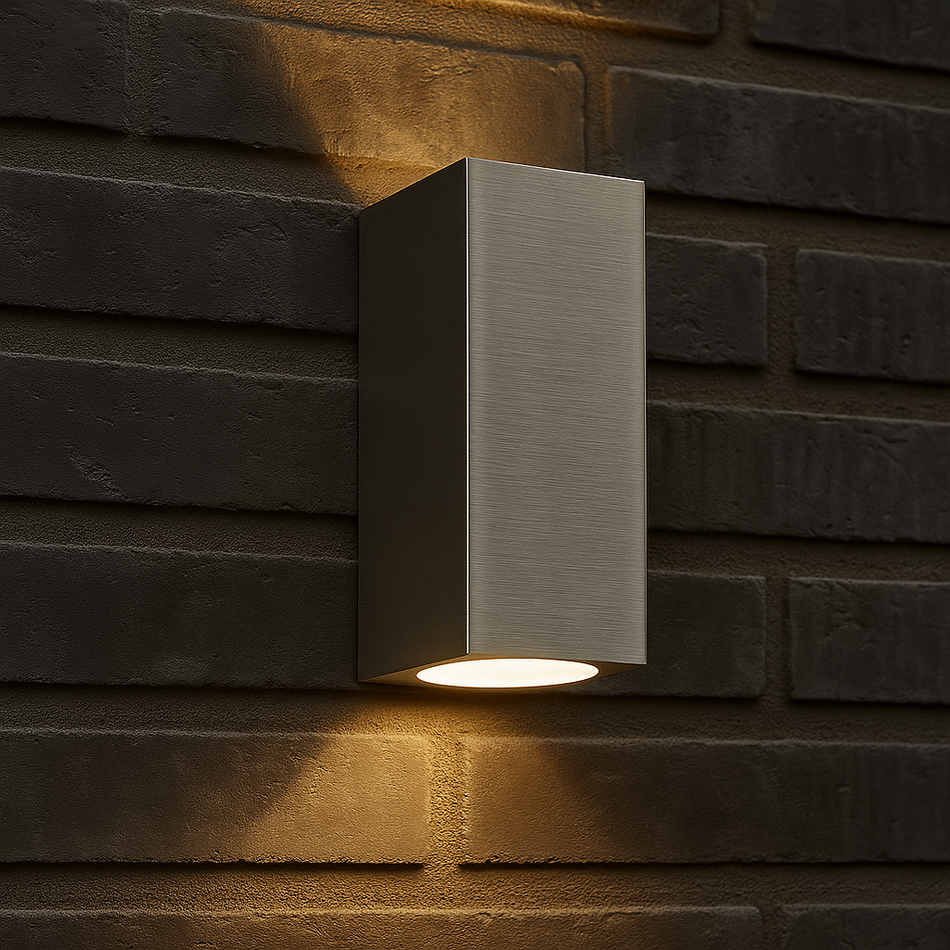 LED Wandleuchte Edelstahl gebürstet eckig 2-flammig IP44 GU10 230V
