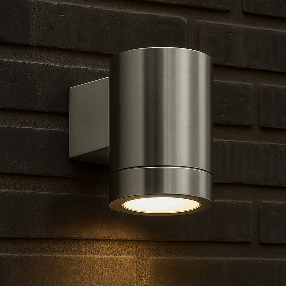 LED Wandleuchte Edelstahl gebürstet rund 1-flammig IP44 GU10 230V