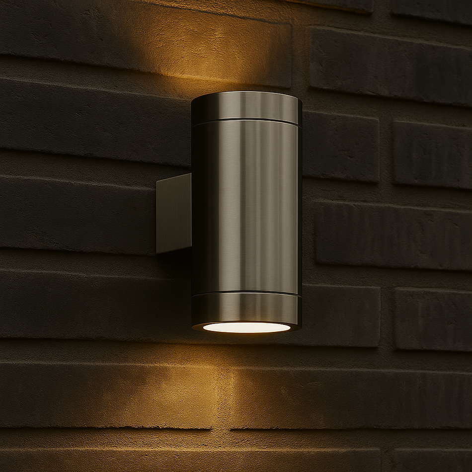 LED Wandleuchte Edelstahl gebürstet rund 2-flammig IP44 GU10 230V