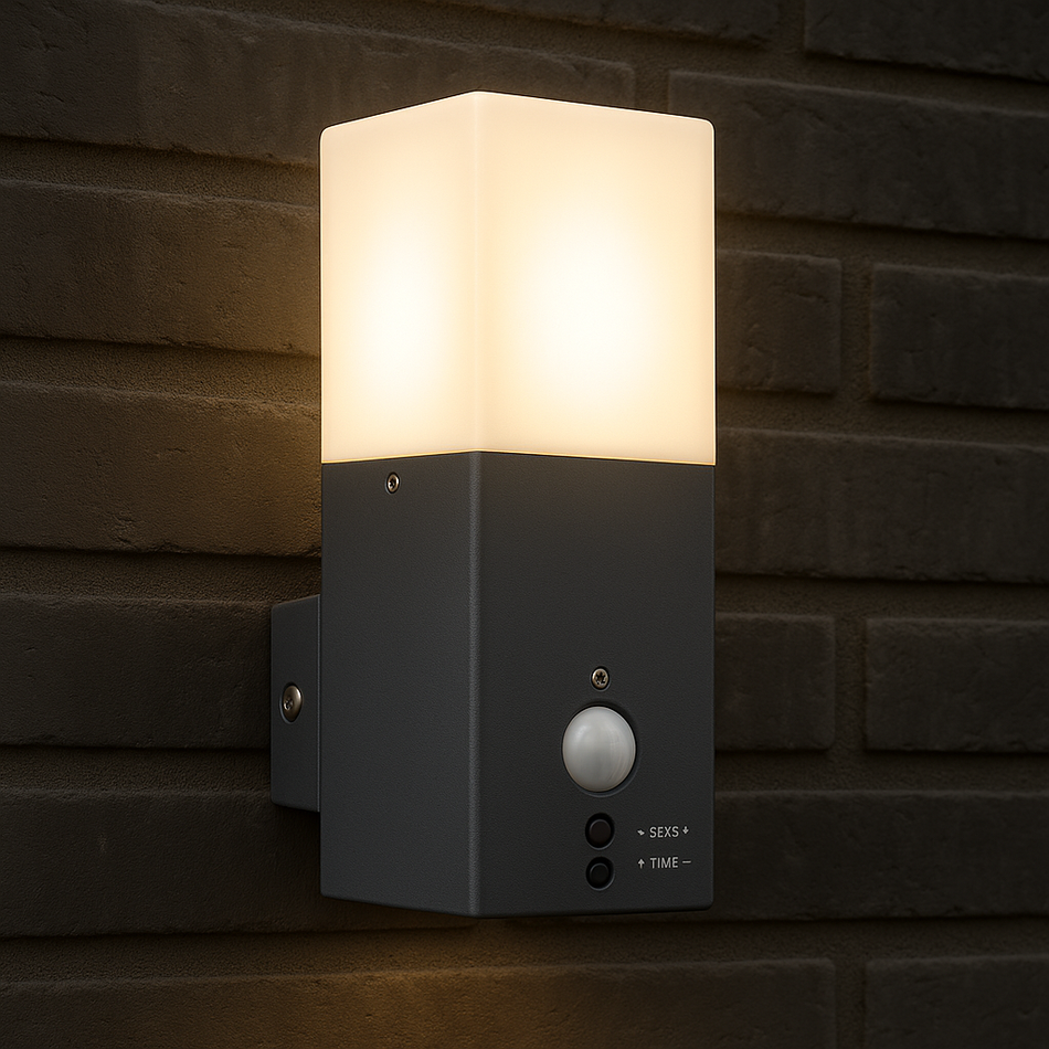 LED Wandleuchte mit Bewegungsmelder Innenleuchte anthrazit eckig 1-flammig IP44 E27 230V