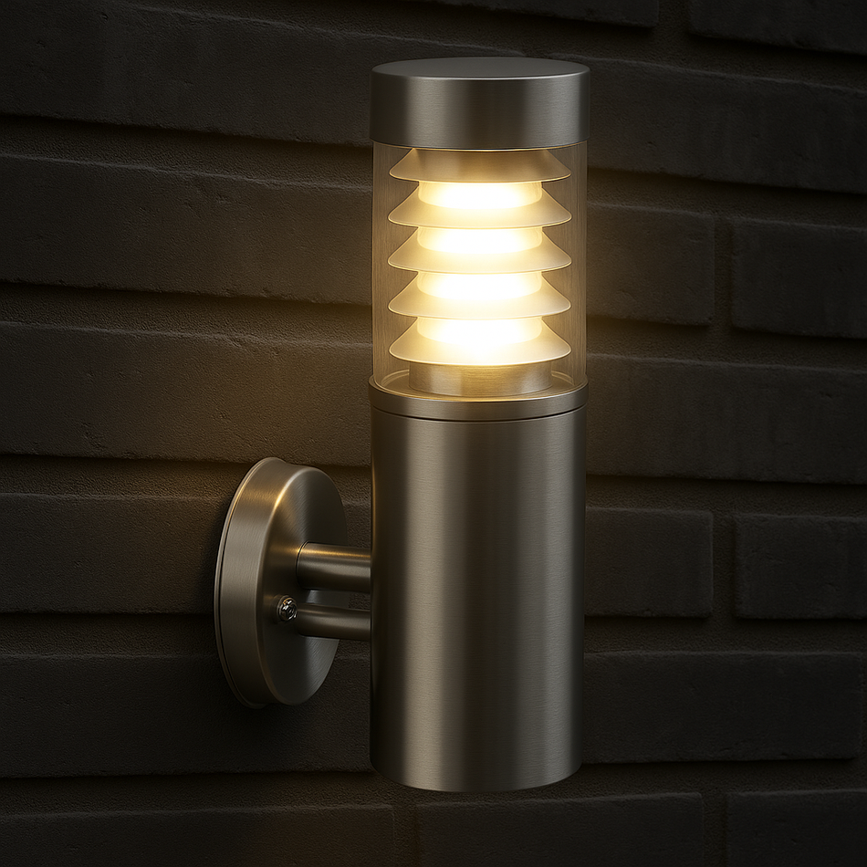 LED Wandleuchte Edelstahl gebürstet rund Edelstahl 1-flammig IP44 E27 230V