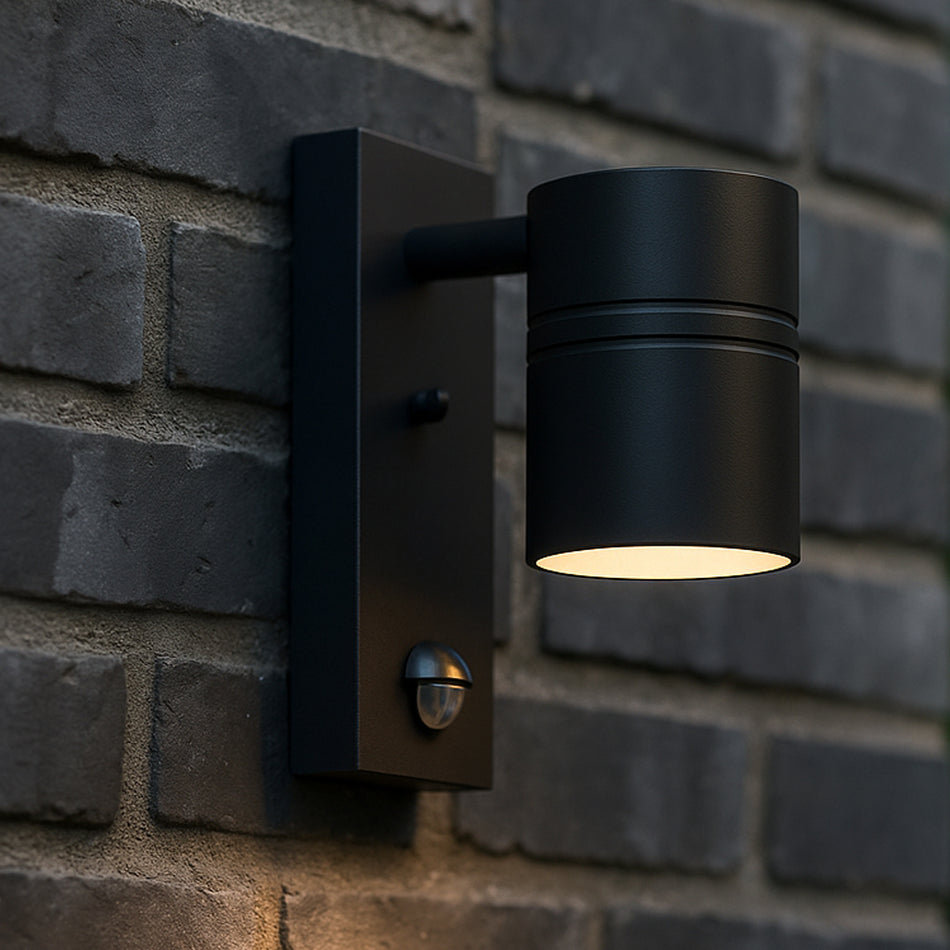 LED Wandleuchte mit Bewegungsmelder Innenleuchte schwarz rund 1-flammig IP44 GU10 230V