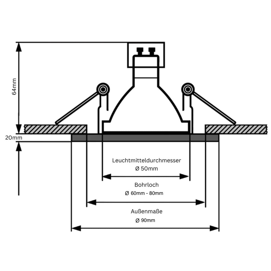 LED Aufbau Einbaustrahler spiegelnd rund Glas Lochmaß Ø 60mm - 85mm GU10 230V