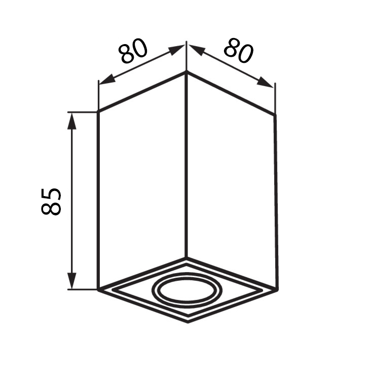 Aufbaustrahler schwenkbar quadratisch Aluminium gebürstet GU10 230V Zeichnung